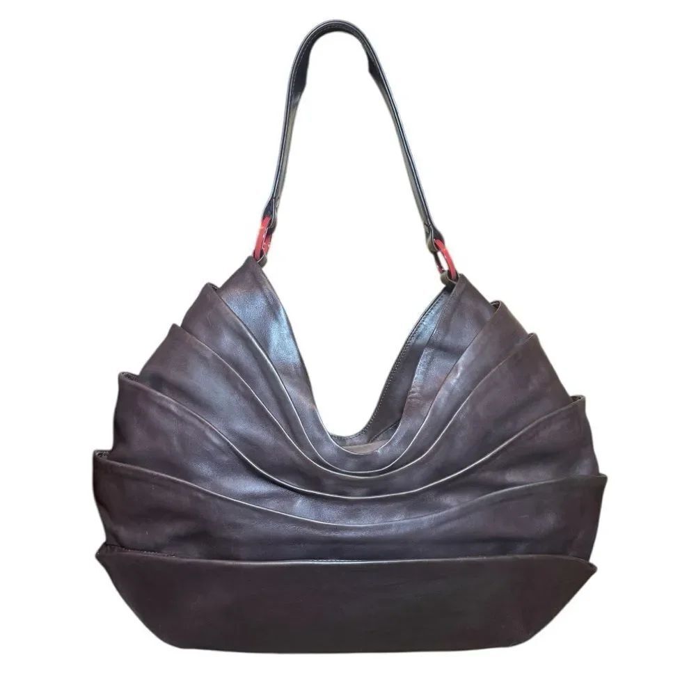 Christian Louboutin Dark Brown Leather Layered Hobo Bag Auth Shoulder Bag